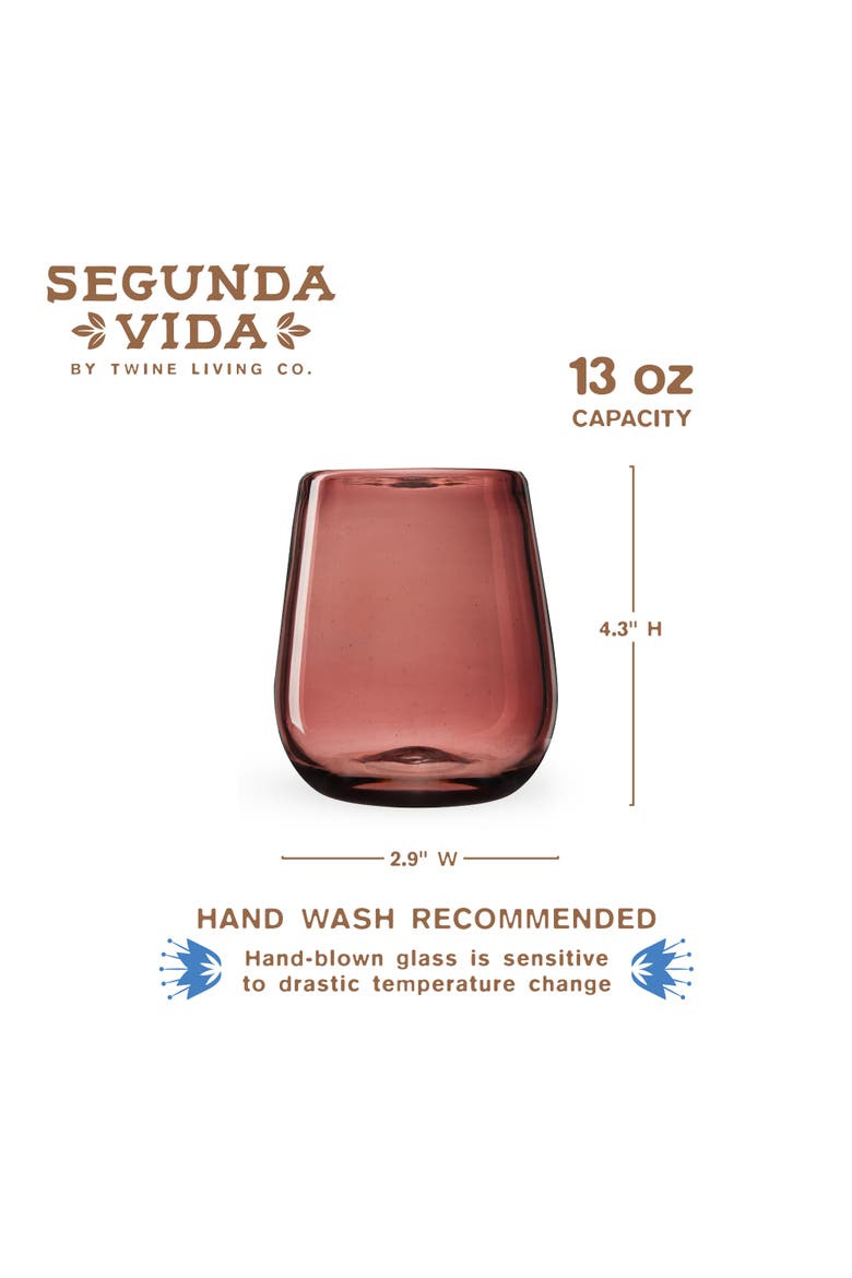 Segunda Vida Rosado Recycled Stemless Wine Glasses Set of 2, Alternate, color, Pink