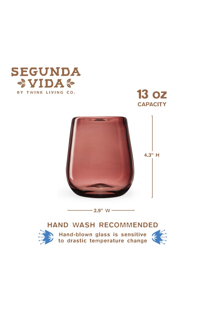 TWINE Segunda Vida Rosado Recycled Stemless Wine Glasses Set of 2, Alternate, color, Pink