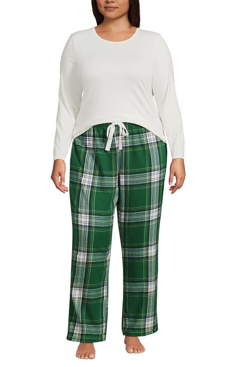 Plus Size Pajama Gift Set - Knit Long Sleeve Top and Flannel Pants