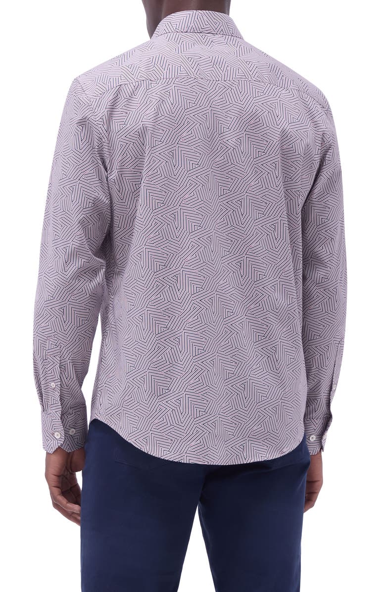 Bugatchi Axel Geo Print Shaped Fit Stretch Cotton Button-Up Shirt, Alternate, color, Dusty Pink