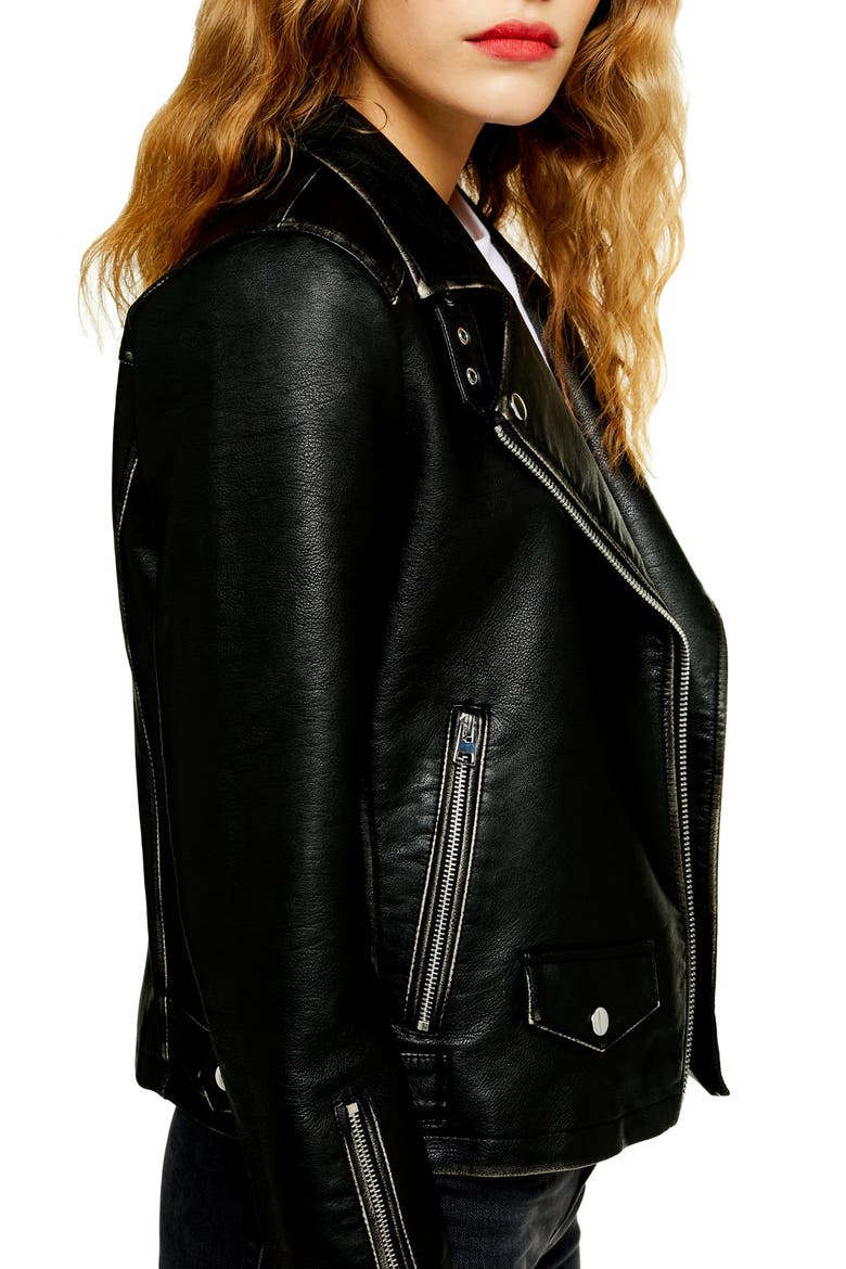 Lucky Faux Leather Biker Jacket, Alternate, color, BLACK