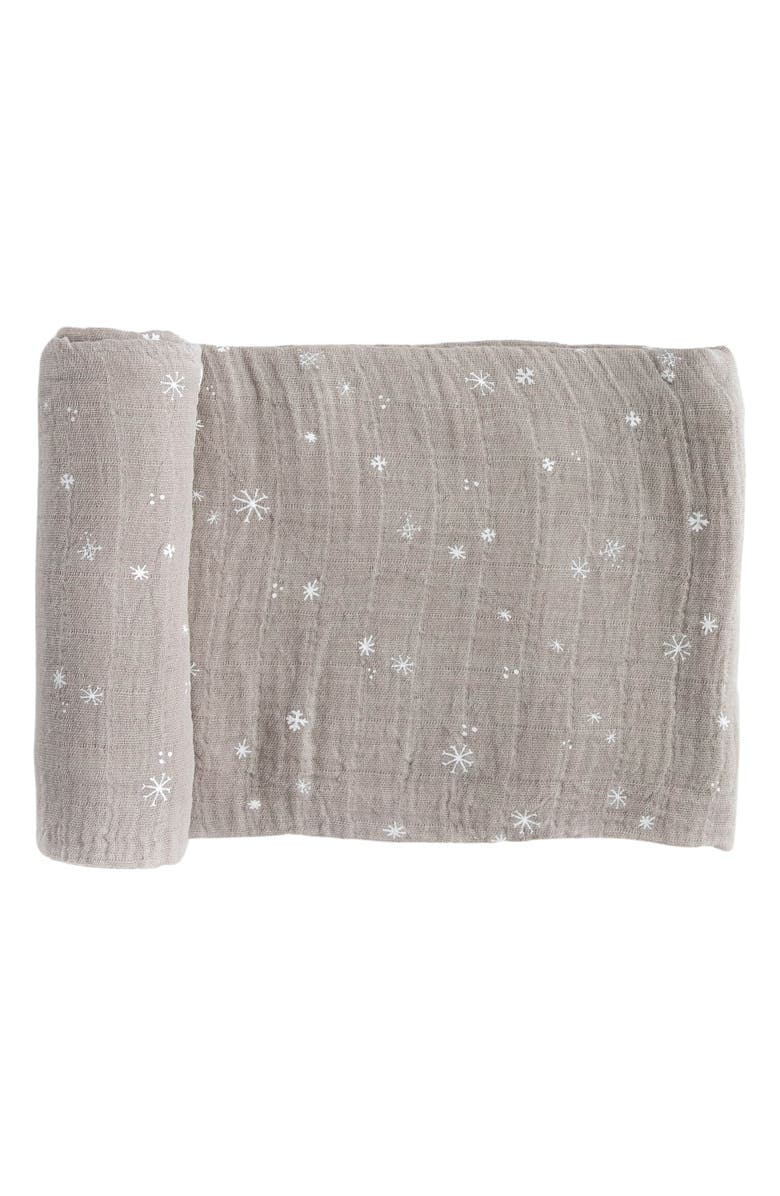 little unicorn Cotton Muslin Swaddle Blanket, Main, color, Snow Flurries