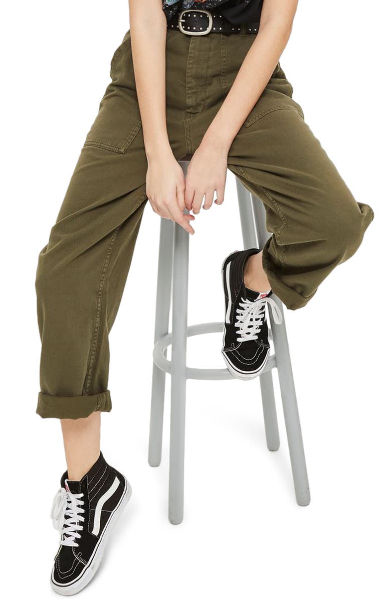 Topshop Wide Leg Utility Trousers, Alternate, color, 