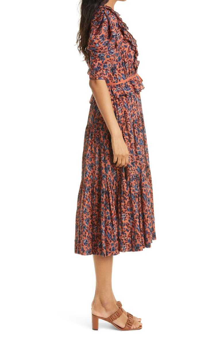 Lisette Floral Cotton Midi Dress, Alternate, color, ROSEWOOD