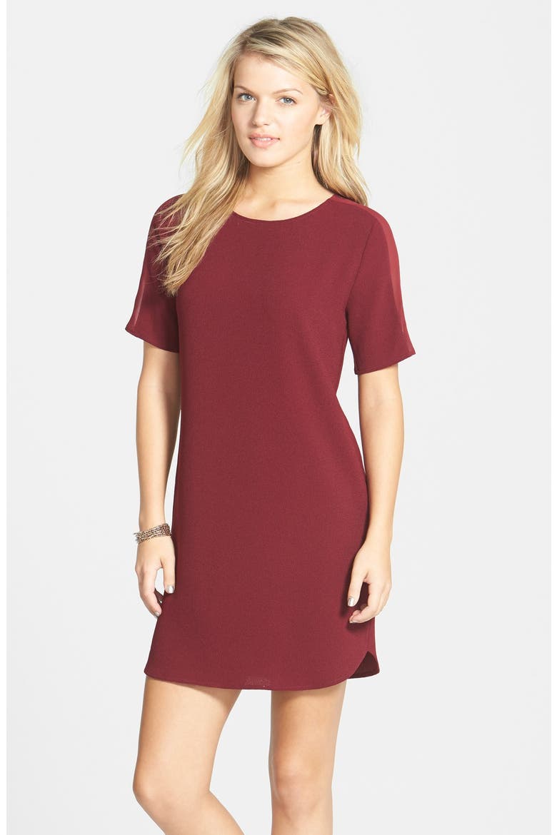 Sheer Trim Shift Dress, Alternate, color, WINE