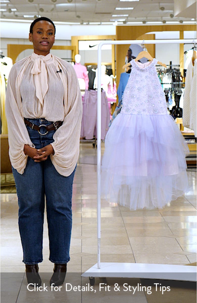 Kids' Sequin Embellished Bodice High-Low Mesh Skirt Party Dress, sales video thumbnail