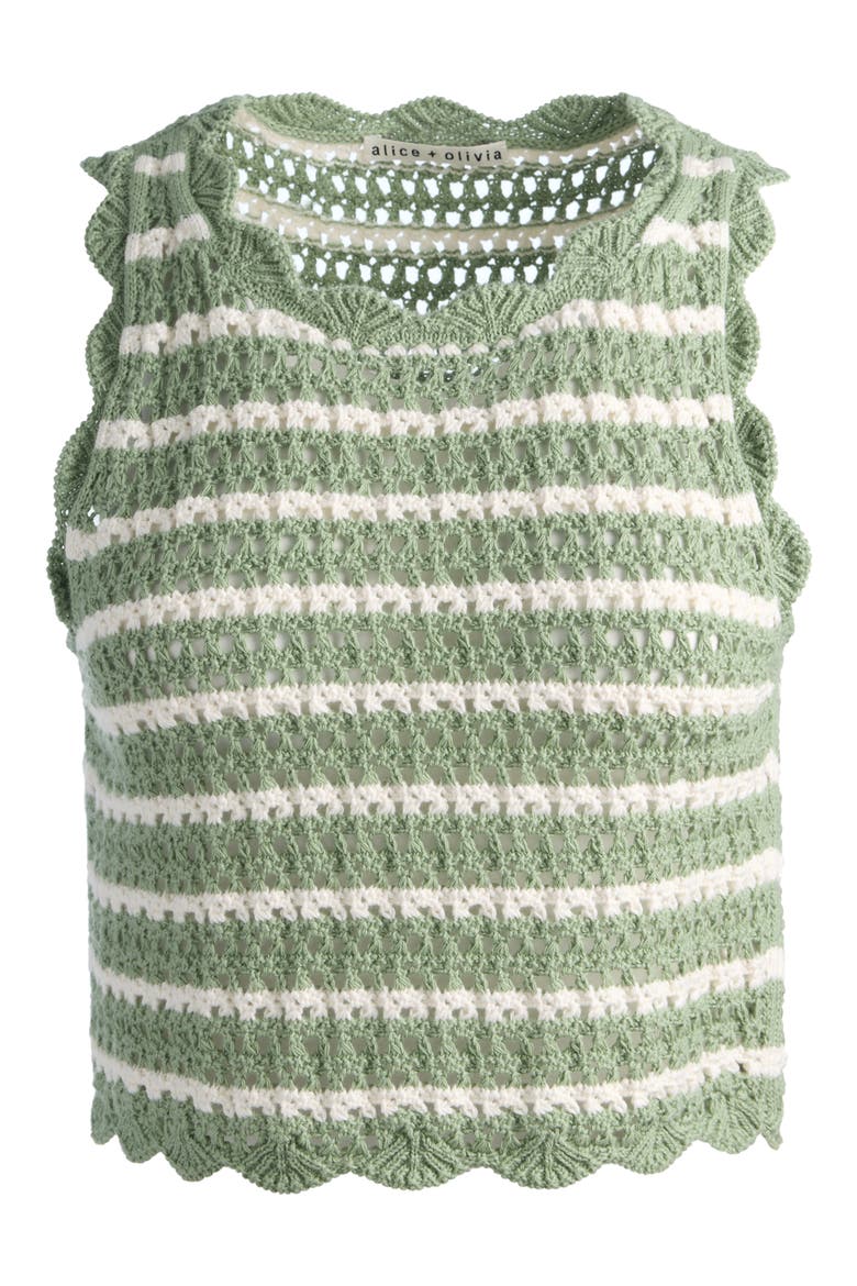 Ciara Crop Stripe Pointelle Knit Top, Alternate, color, SAGE/ SOFT WHITE