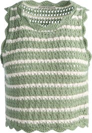 Alice + Olivia Ciara Crop Stripe Pointelle Knit Top