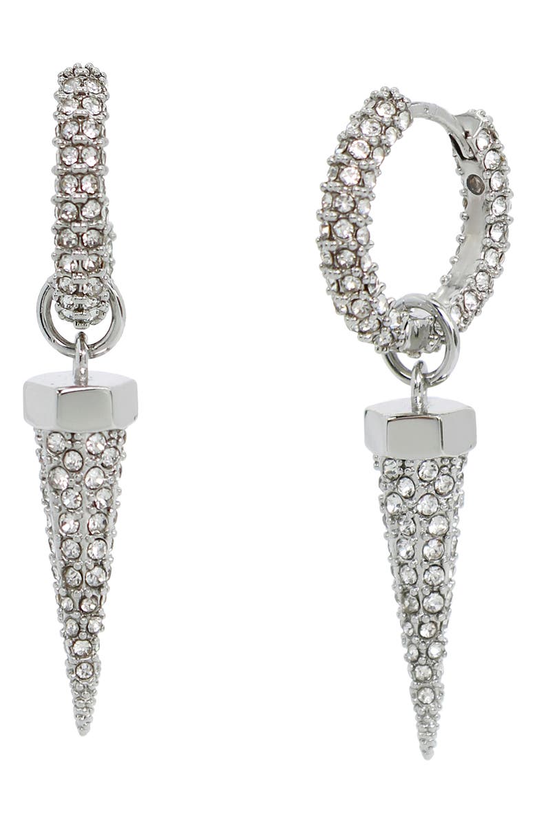 AllSaints Pavé Crystal Spike Hoop Earrings, Main, color, Rhodium