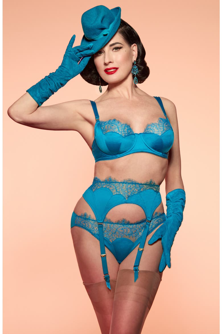 Esther Eyelash Lace & Satin Underwire Bra, Alternate, color, JEWEL BLUE