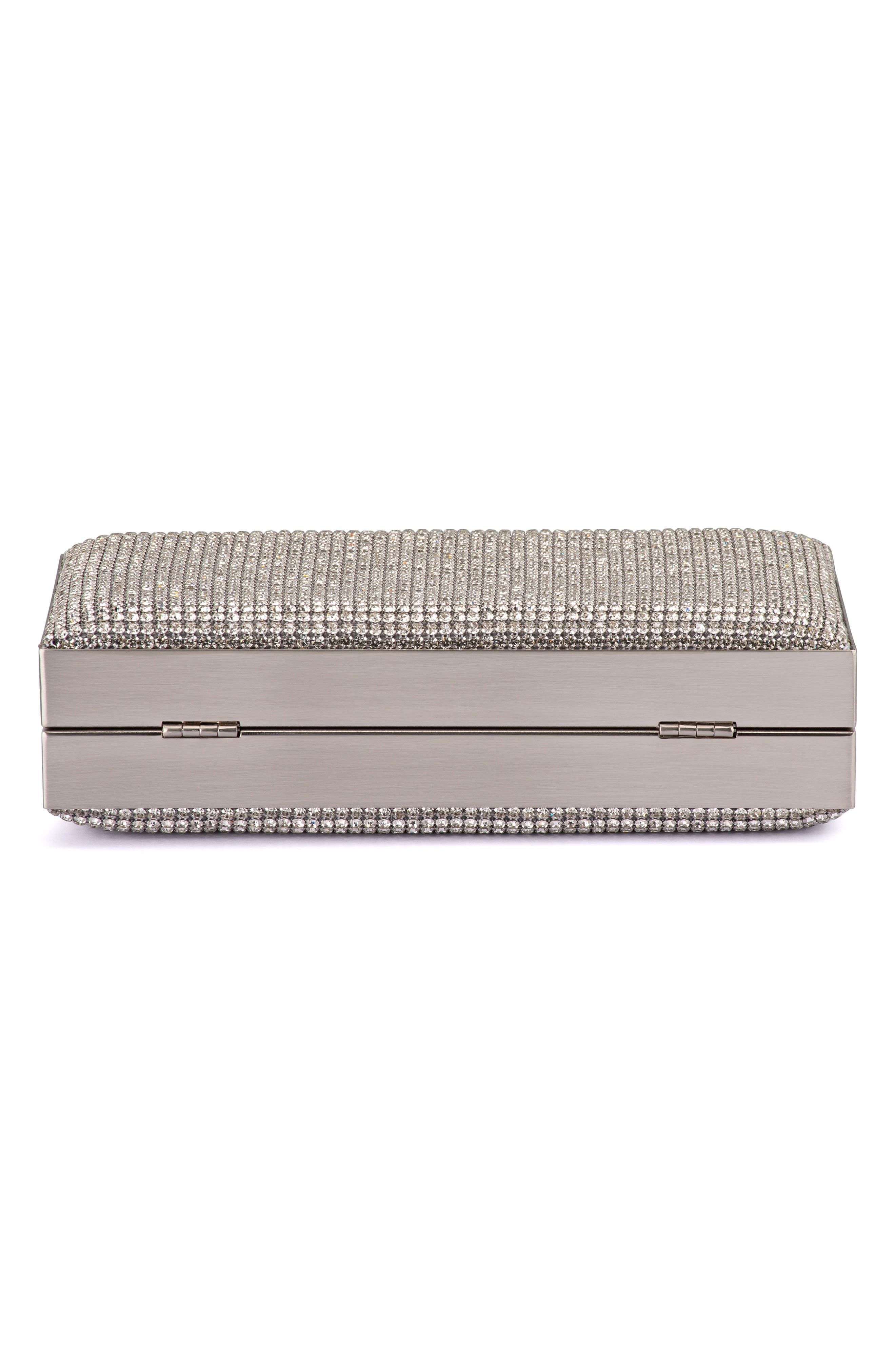 Olga Berg Stef Crystal Box Frame Clutch, Alternate, color, Silver