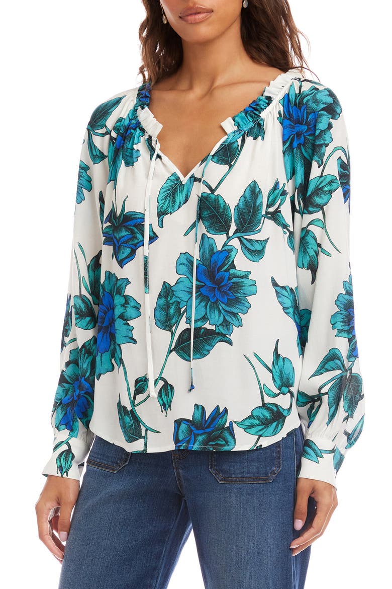 Floral Gathered Neck Peasant Top, Alternate, color, FLORAL PRINT