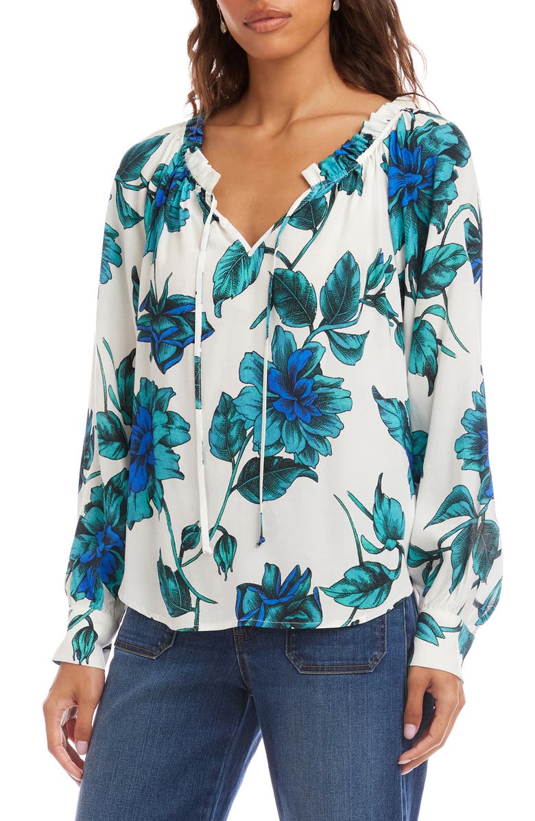 Karen Kane Floral Gathered Neck Peasant Top, Alternate, color, Floral Print