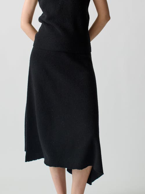 Lingua Franca Brushed Wool A-Line Skirt in Black 