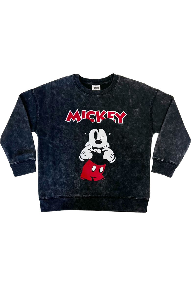 Mickey Mouse Mineral Wash French Terry Pullover Sweatshirt, Alternate, color, Charcoal Mickey Red