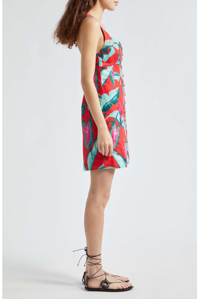 Summer Foliage Linen Minidress, Alternate, color, RED