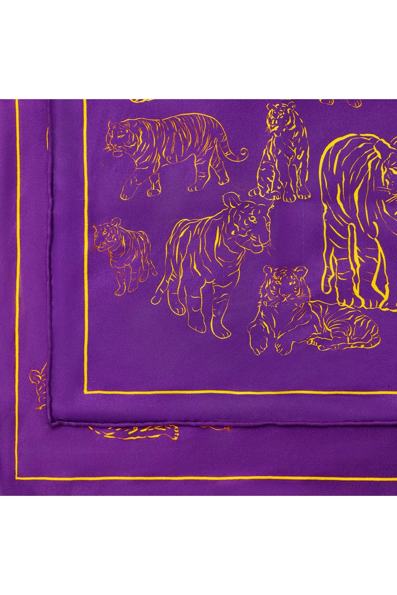Tiger Outline Silk Twill Bandana, Alternate, color, Purple