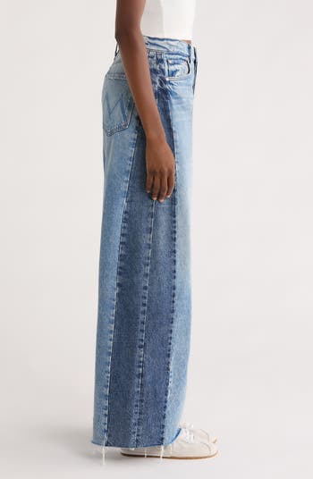 Pipe Dream Button Sneak High Waist Fray Hem Wide Leg Jeans