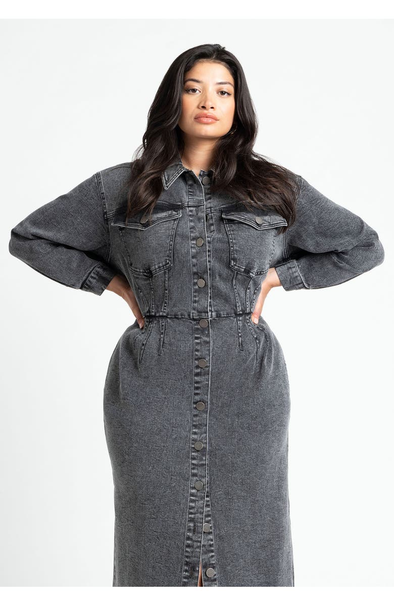 ELOQUII Denim Fitted Dress, Alternate, color, Black Rinse