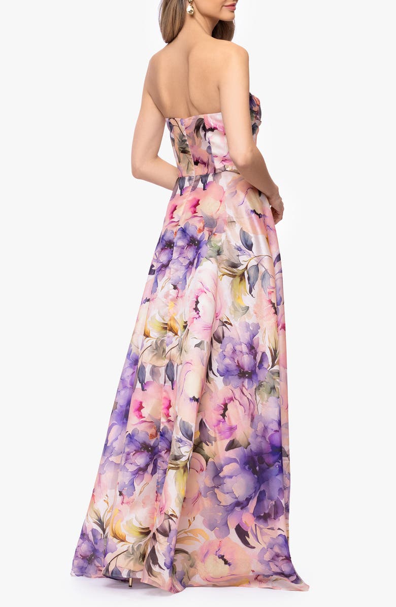 Betsy & Adam Floral Strapless Organza Gown, Alternate, color, Blush/ Multi