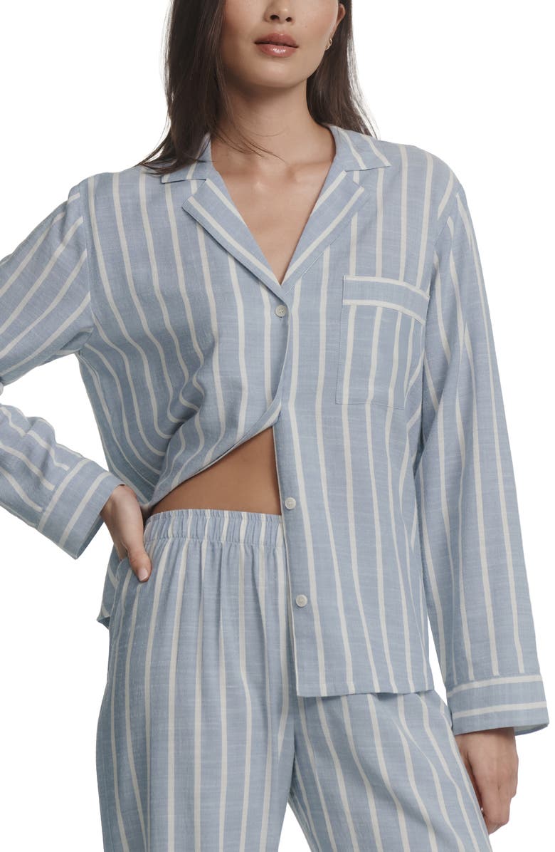 Eberjey Nautico Stripe Long Sleeve Top & Pants Pajamas, Alternate, color, Classic Stripe Slate Blue/Ivor