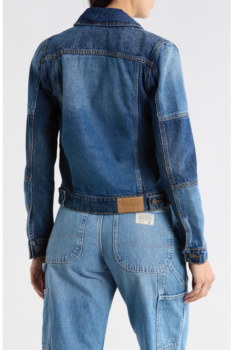 Beaded Denim Trucker Jacket, Alternate, color, MEDIUM BLUE