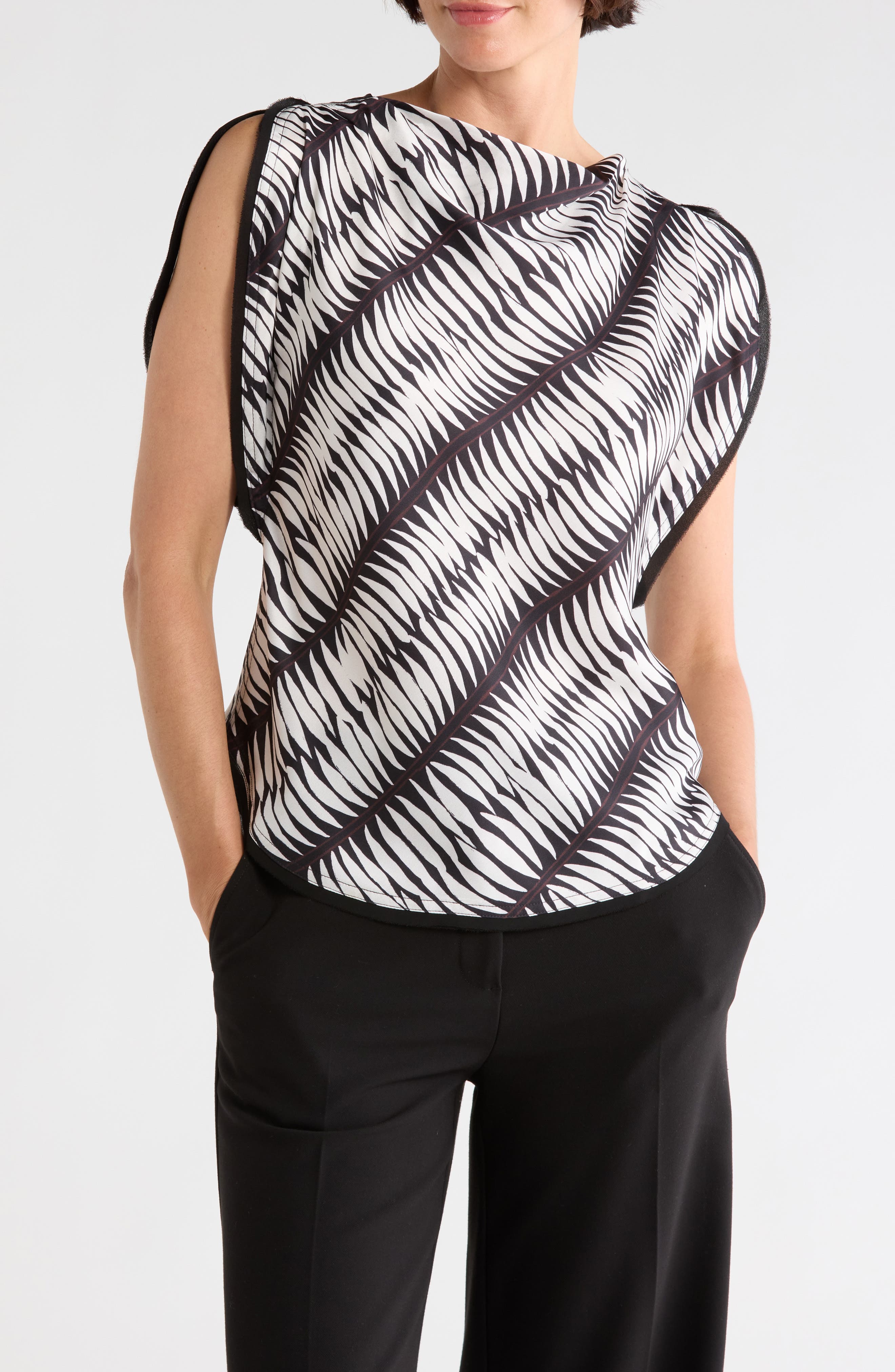 DKNY Satin Flutter Sleeve Top