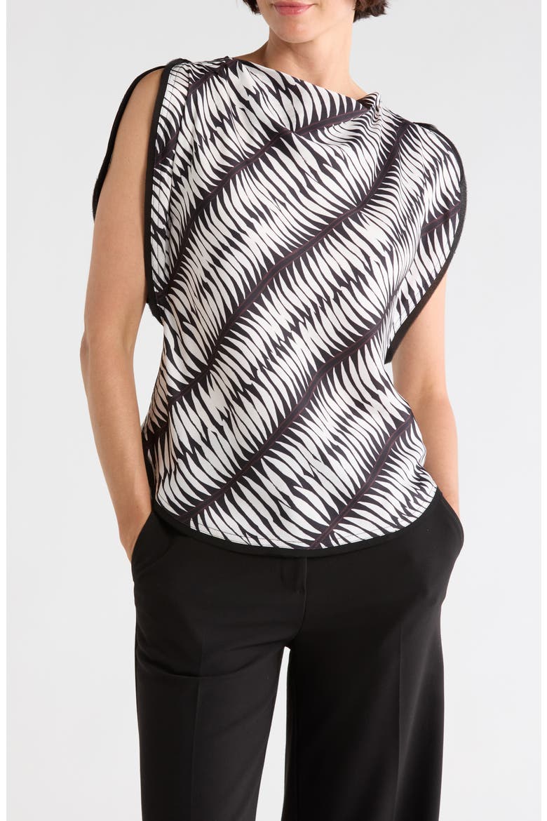 Satin Flutter Sleeve Top, Main, color, BLACK/ TOBACCO