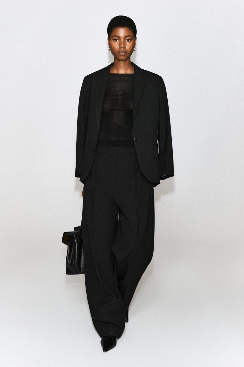 Slim Ribbed Silk Top, Alternate, color, BLACK