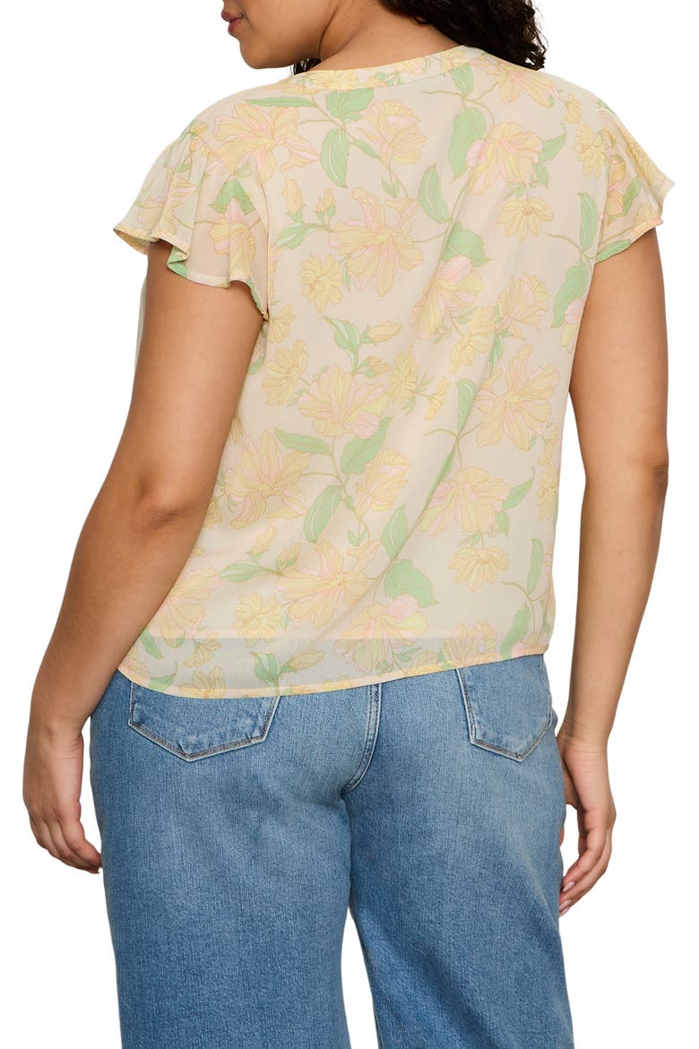 Free Spirited Floral Flutter Sleeve Button-Up Shirt, Alternate, color, GENTLE LILY YELLOW