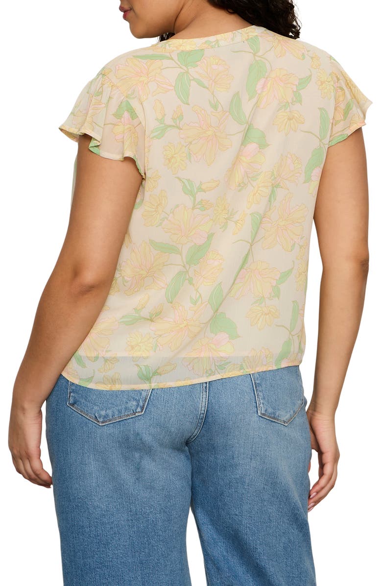 Sanctuary Free Spirited Floral Flutter Sleeve Button-Up Shirt, Alternate, color, Gentle Lily Yellow