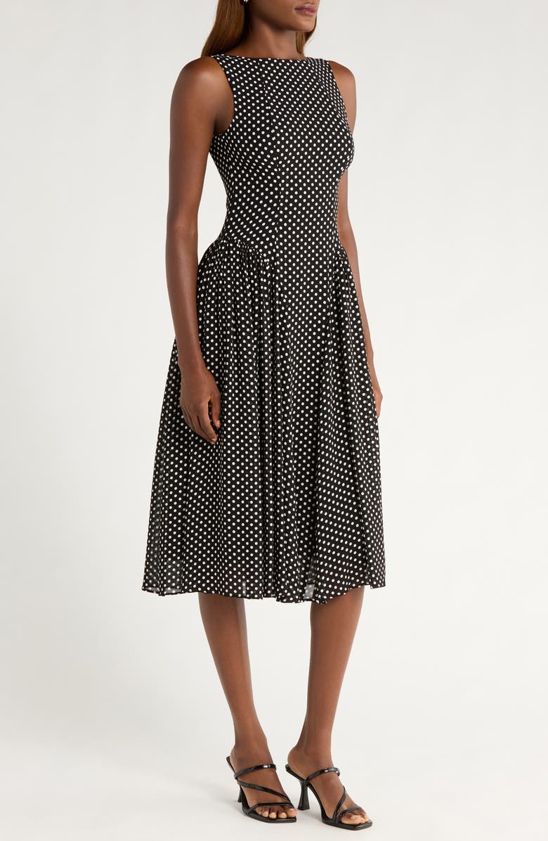 Reformation Anelis Polka Dot Sleeveless Fit & Flare Dress, Alternate, color, Caviar Dot