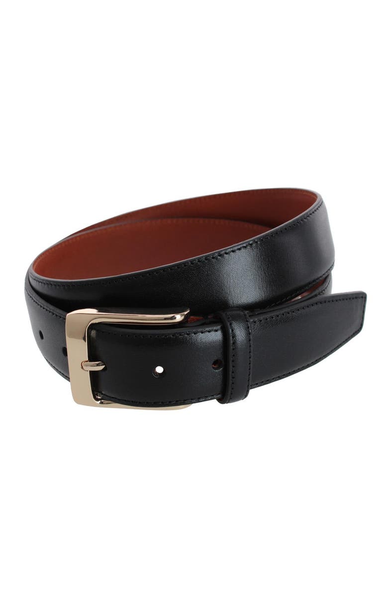 Trafalgar Cornelius 35mm Cortina Leather Dress Belt, Main, color, Black
