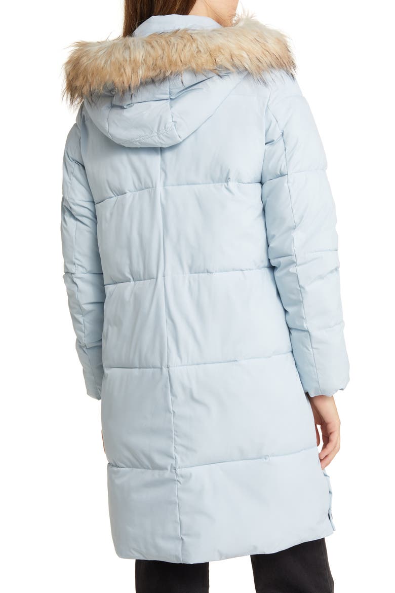Hooded Puffer Coat with Faux Fur Trim, Alternate, color, PORCELAIN BLUE