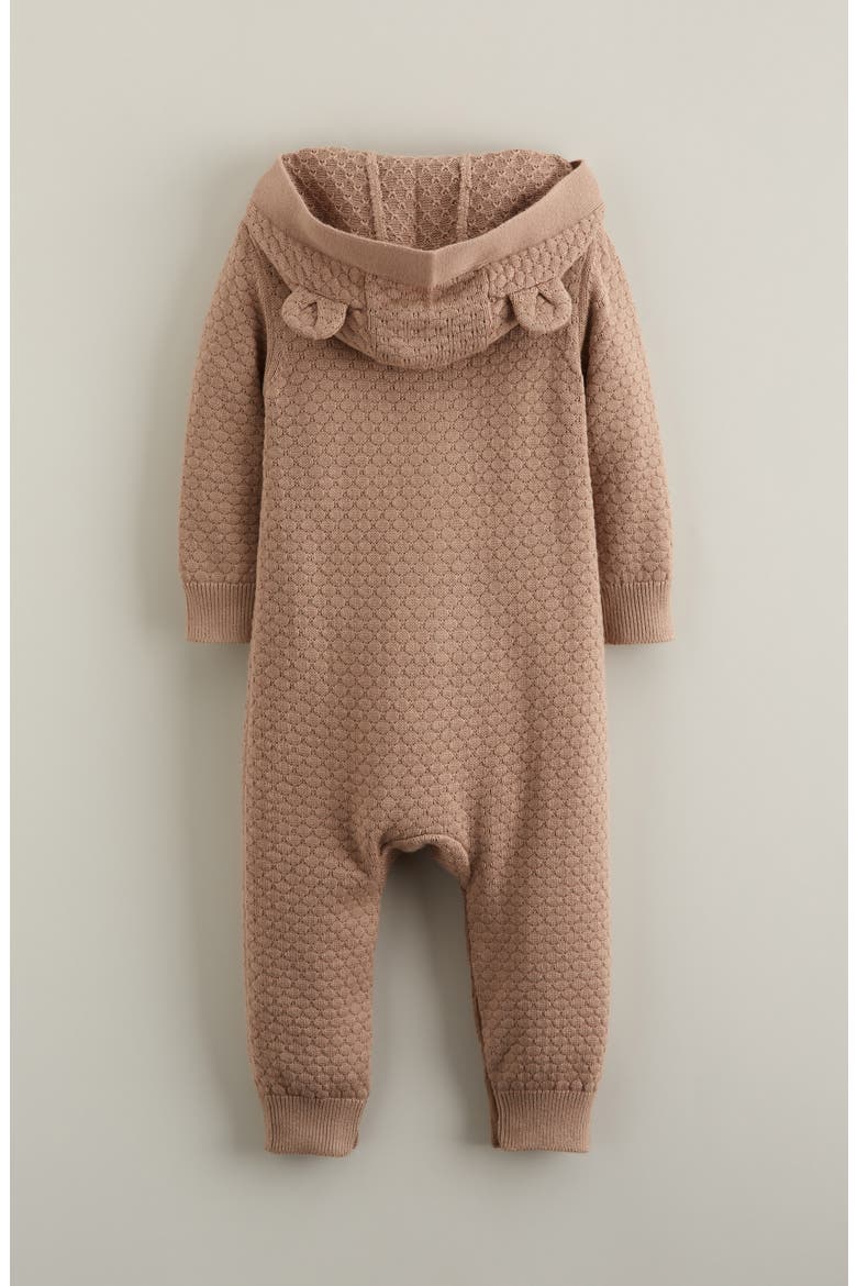 Hooded Bear Pointelle Sweater Romper, Alternate, color, BROWN AFFOGATO