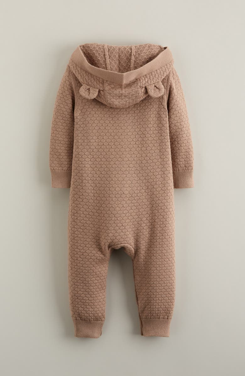 Nordstrom Hooded Bear Pointelle Sweater Romper, Alternate, color, Brown Affogato