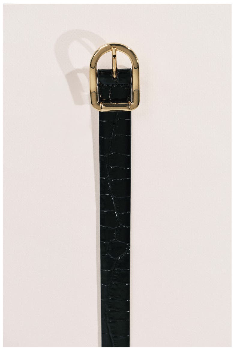 Mija Croc-Embossed Leather Belt, Alternate, color, BLACK CROCO/ GOLD
