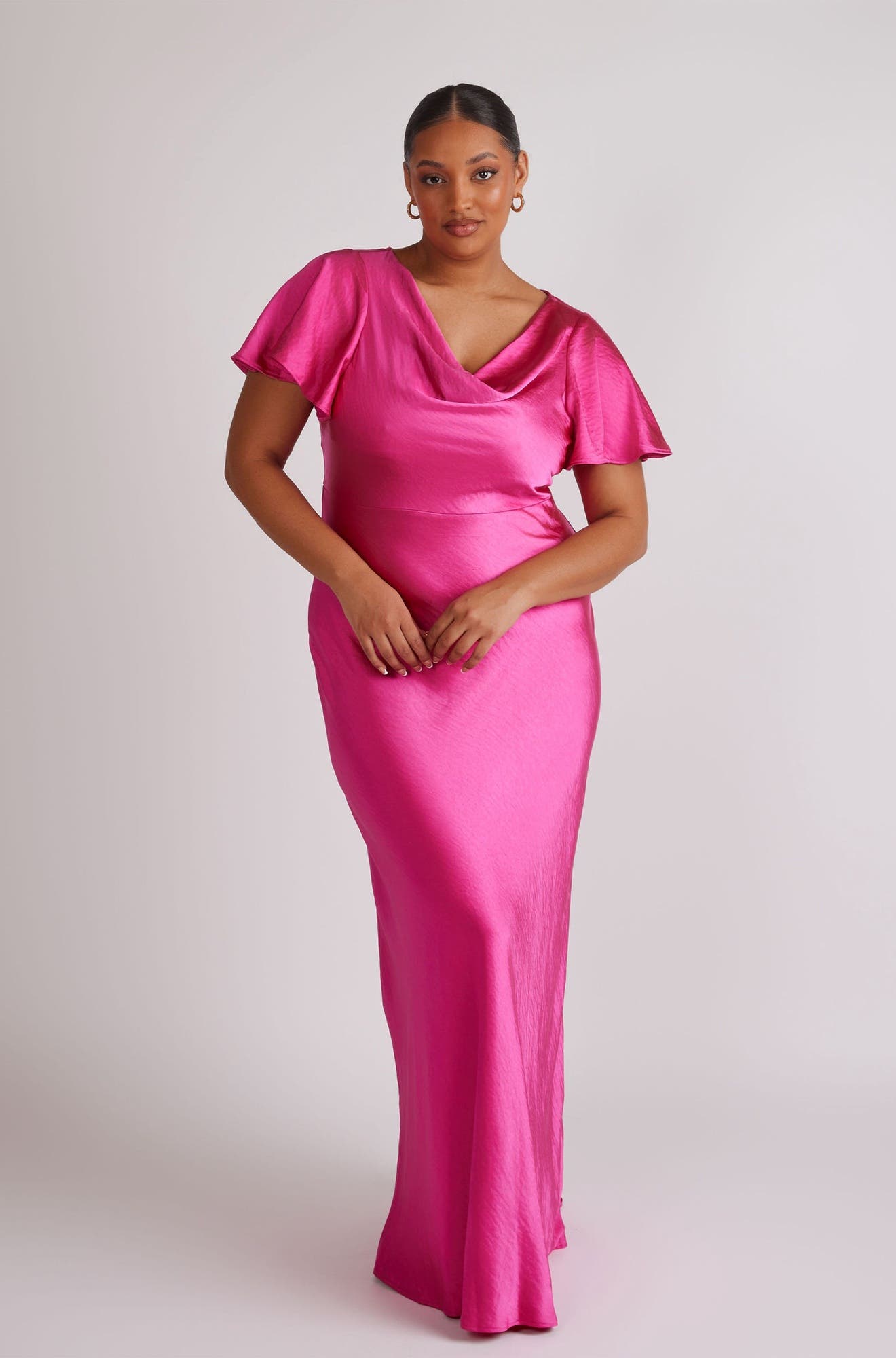 Flutter Sleeve Satin Bridesmaid Dress - image 4