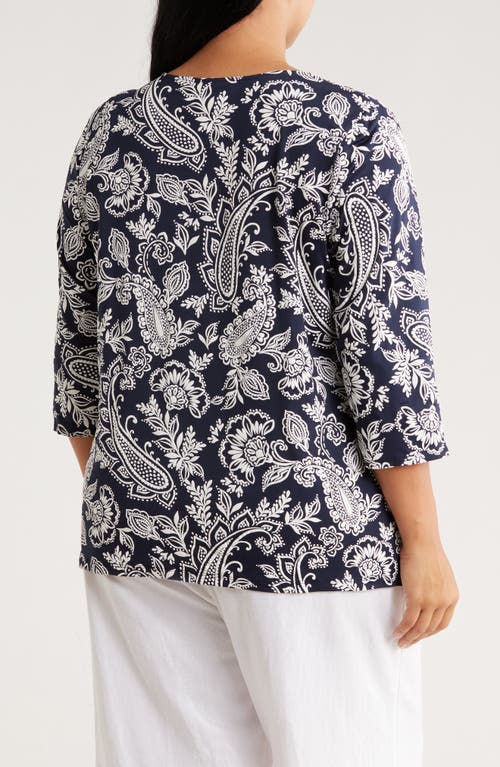 Ruby Rd. Plus Size Jacobean Paisley Puff Print Top In Blue