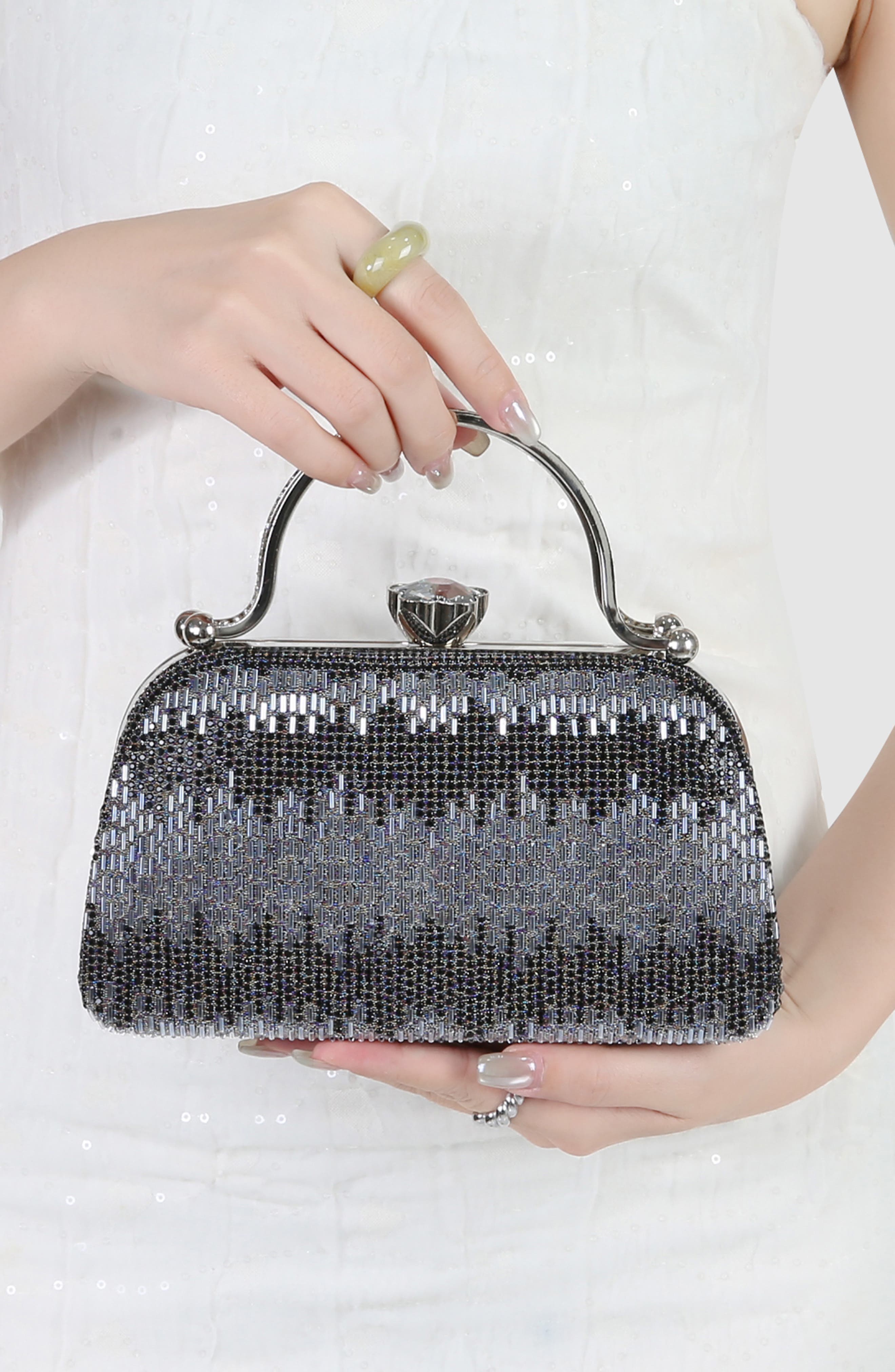 Two-Tone Rhinestone Clasp Bag, Alternate, color, BLACK