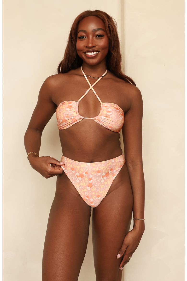 Amalfi String Tie Bandeau Bikini Top, Alternate, color, Coral Garden