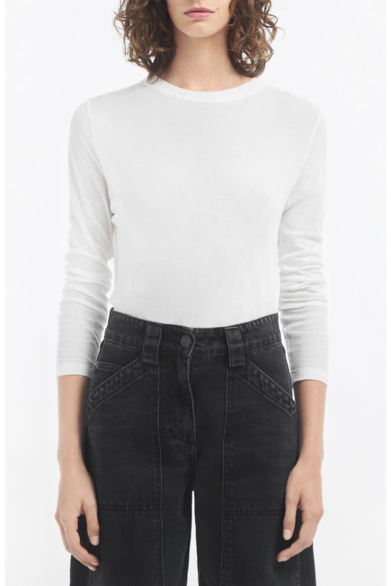 Crewneck Long Sleeve in Cotton Jersey, Main, color, Ivory