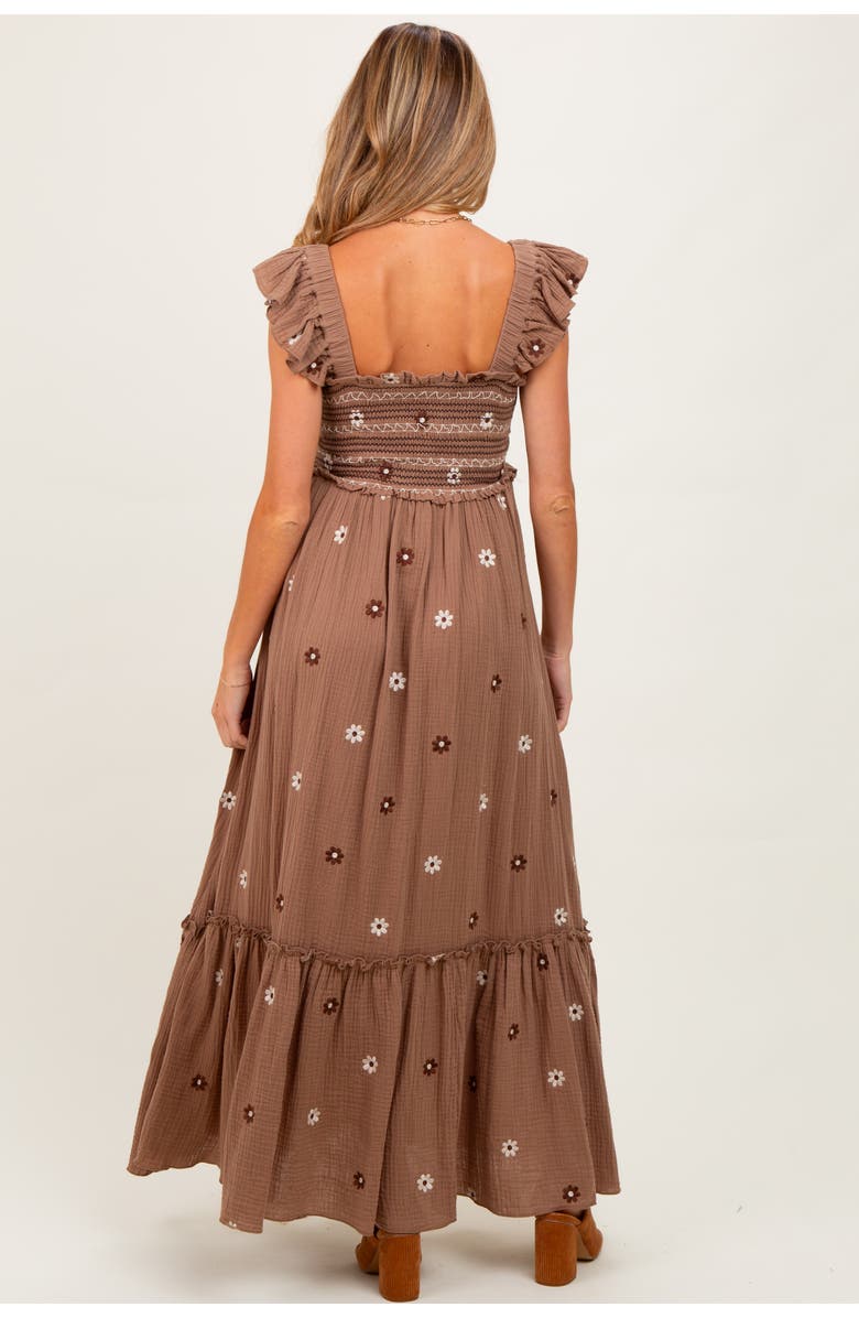 PinkBlush Floral Embroidered Smocked Maxi Dress, Alternate, color, Mocha