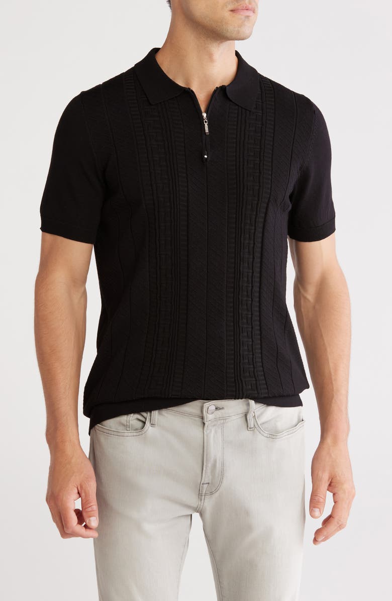 T.R. PREMIUM Textured Sweater Knit Zip Polo, Main, color, Black