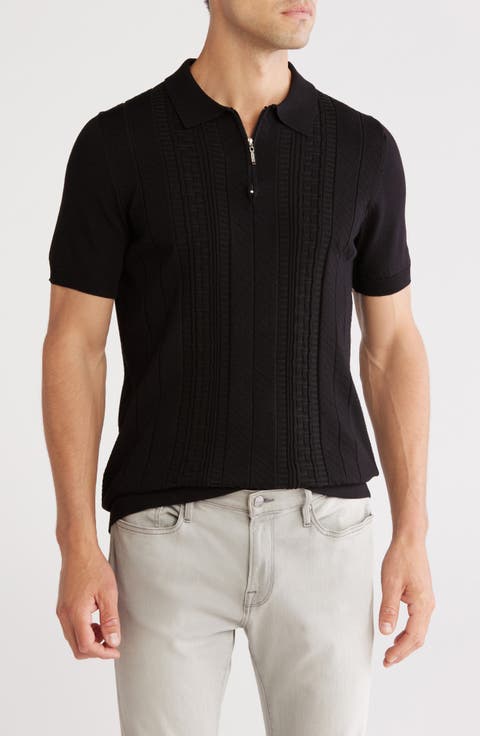 Textured Sweater Knit Zip Polo