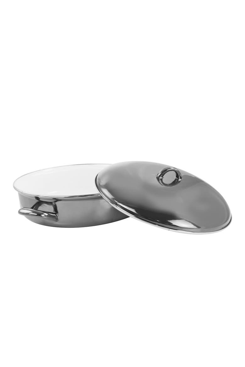 5 Quart Gray Enamel on Steel Braiser Pan with Lid, Alternate, color, Black