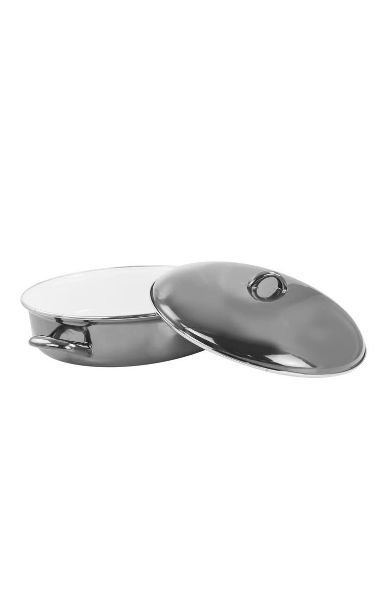 Gibson Home 5 Quart Gray Enamel on Steel Braiser Pan with Lid, Alternate, color, Black