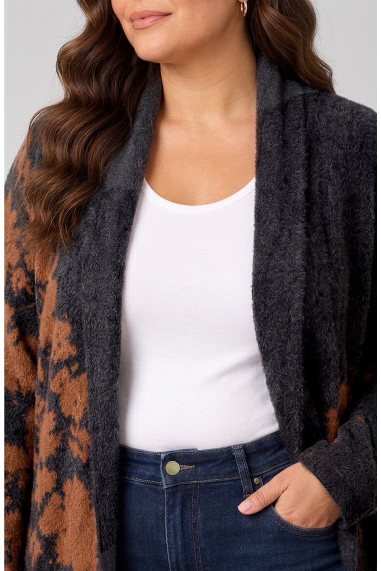 Floral Jacquard Sweater Coat, Alternate, color, BROWN/ BLK FLRL