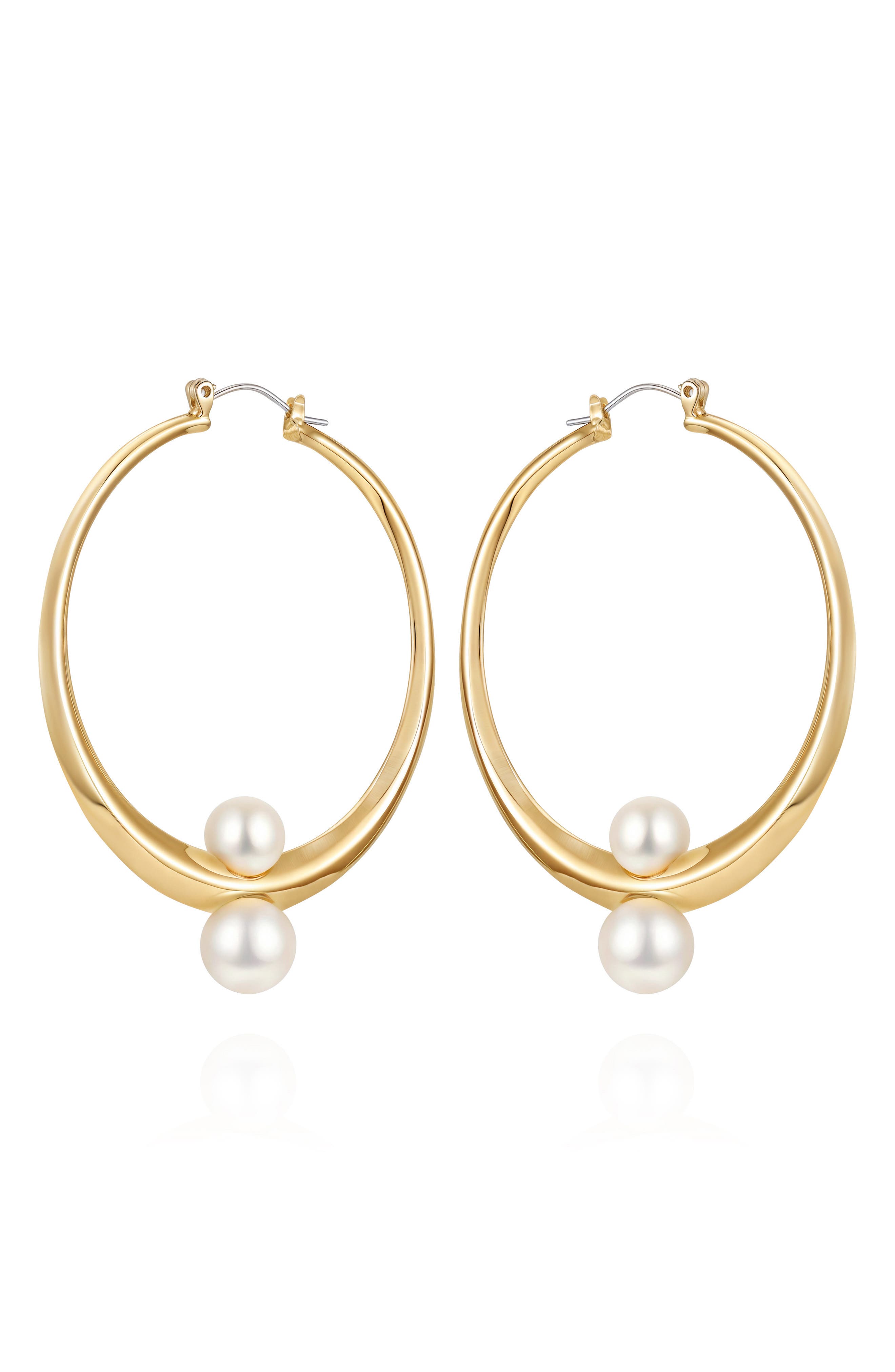 Vince Camuto Faux Pearl Hoop Earrings