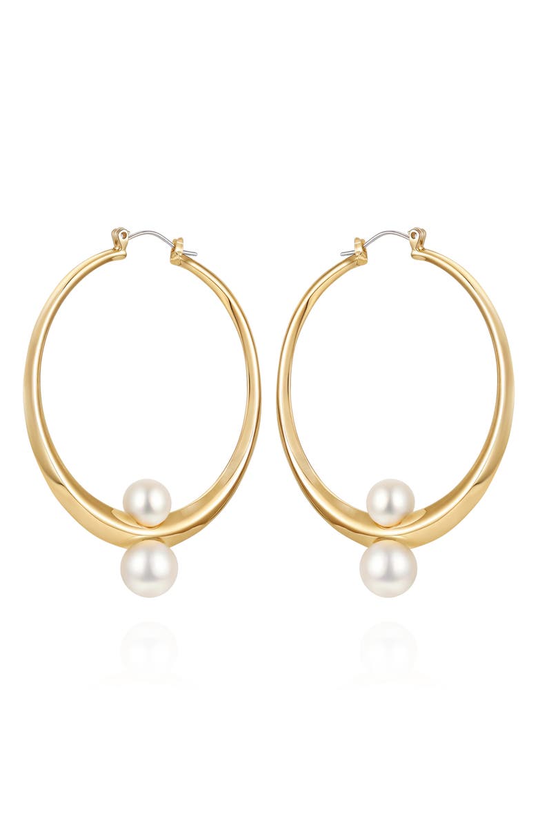 Vince Camuto Faux Pearl Hoop Earrings, Main, color, Gold